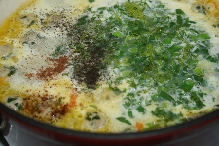 Сливочно-мускатный суп с индюшиными фрикадельками и фарфалле: шаг 10
