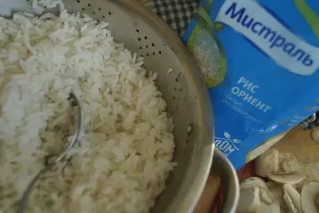 Рис под сливочной шапкой из курицы и шампиньонов: шаг 1