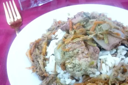 Рис с куриной печенью, тушеной с зелёной редькой: шаг 4