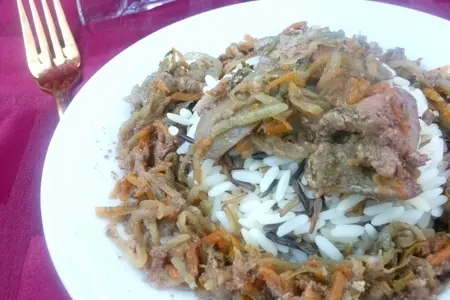 Рис с куриной печенью, тушеной с зелёной редькой: шаг 5