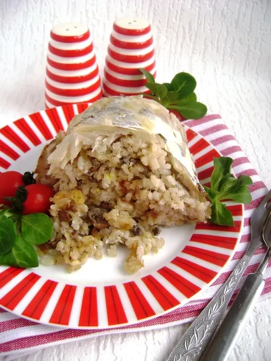 Треска, фаршированная рисом с грибами: шаг 8