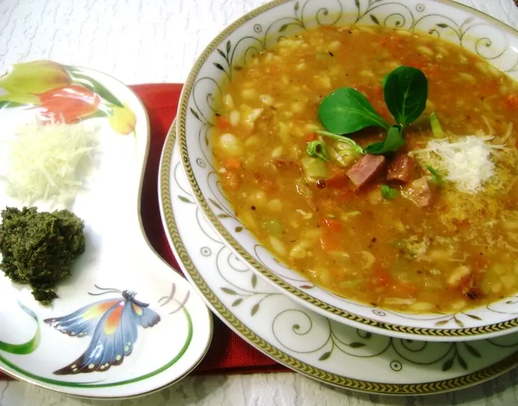 Минестроне с белой фасолью, орзо и окороком.: шаг 6