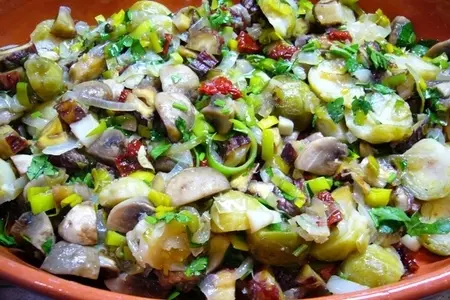 Запеченные каштаны, брюссельская капуста, грибы: шаг 5