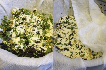 Домашний диетический сыр с рукколой, маслинами и оливками.: шаг 6