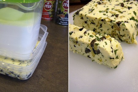 Домашний диетический сыр с рукколой, маслинами и оливками.: шаг 8