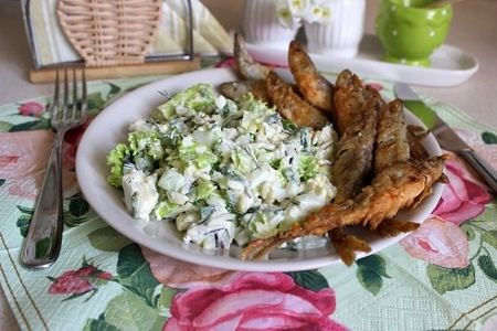 Весенний салат с рисом "актавика  mix" и жареная корюшка: шаг 12