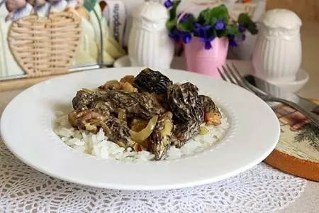 Сморчки в сметане с рисом "янтарь": шаг 13