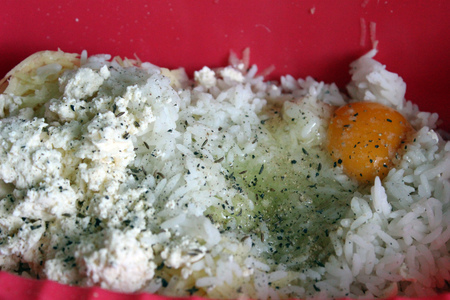 Картофельно-рисовые оладьи с творогом: шаг 2