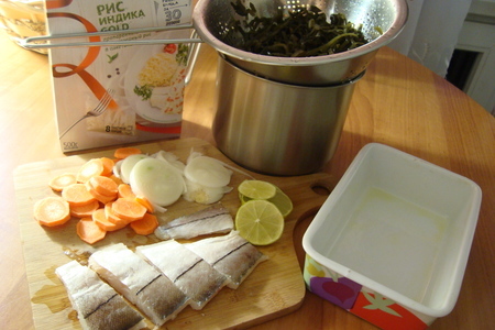 Пикша, запечённая с морской капустой и овощами.: шаг 2