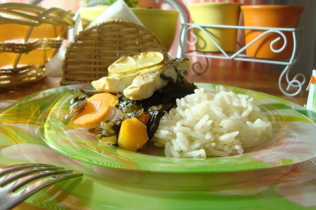 Пикша, запечённая с морской капустой и овощами.: шаг 7