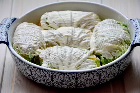 Рулетики из пекинской капусты с мясом и сладким перцем: шаг 7
