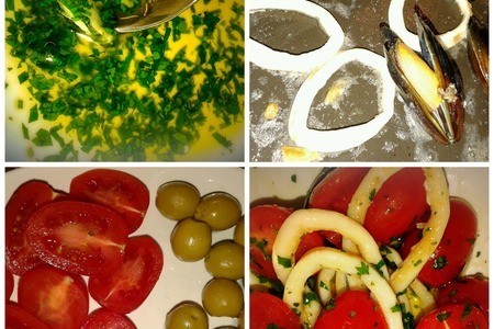 Салат с мидиями и зелёными оливками: шаг 1