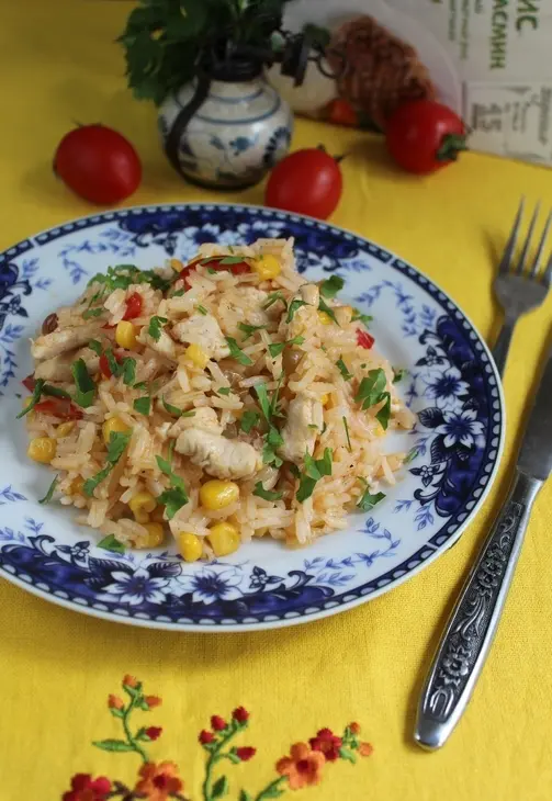 Пестрый рис с куриной грудкой: шаг 4