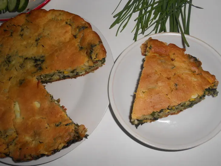 Заливной весенний пирог с рисом и зеленью: шаг 9