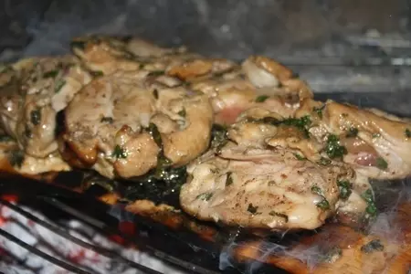 Барбекю (куриные бедра в умопомрачительном маринаде на дощечке на мангале): шаг 11