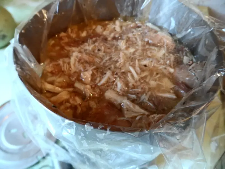 Мясная закуска (ветчина) с куриными потрошками: шаг 4
