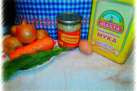 Суп "простецкий" из покупной говяжей тушенки с галушками: шаг 1