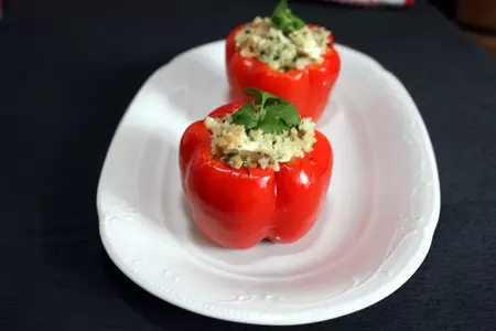 Сладкие перцы фаршированные кускусом с грибами и фетой: шаг 12