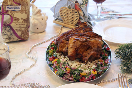 Ароматная свиная грудинка с рисом басмати mix и салатом из петрушки и граната: шаг 14