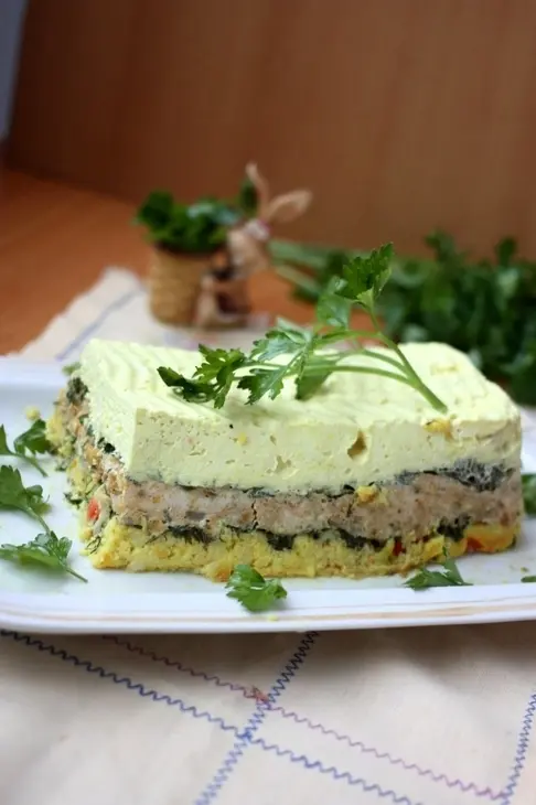Трёхслойная запеканка с овощами, творогом и куриным филе: шаг 9