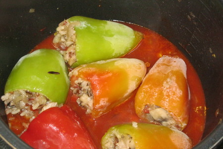 Перцы вегетарианские с трёхцветным рисом: шаг 7