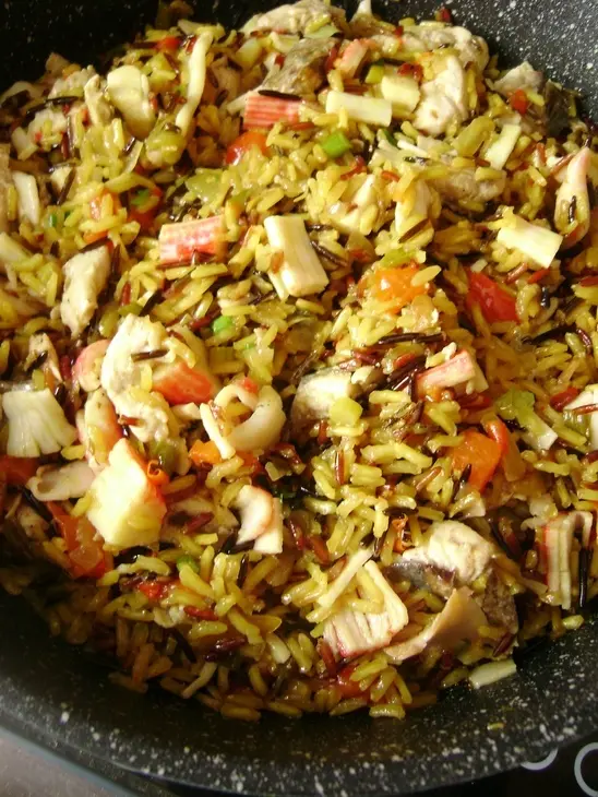Паэлья с рыбой и рисом акватика color mix: шаг 8