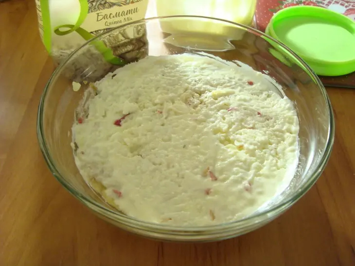Салат из риса с киноа и морской капусты с крабовыми палочками с домашним майонезом: шаг 6
