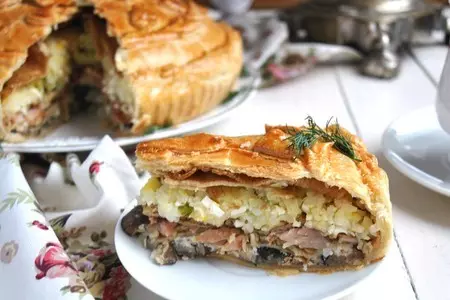 Курник с копченой курицей и лесными грибами «прощай, масленица!»: шаг 17
