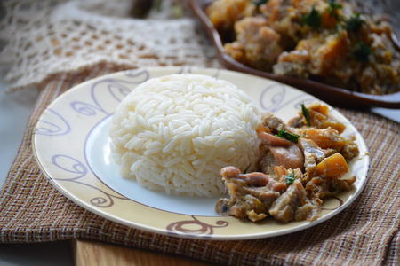 Рис с курицей, шампиньонами и тыквой в сливках: шаг 5