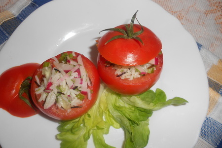Овощной салат с рисом басмати микс в помидорных чашечках: шаг 7