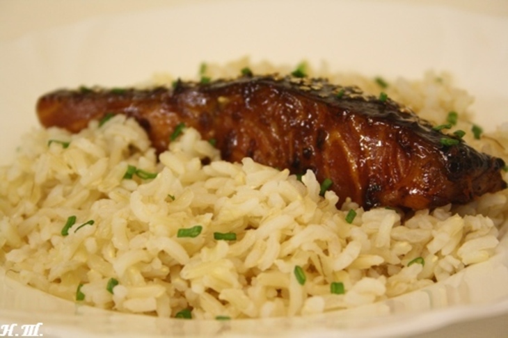Лосось по- корейски с коричневым рисом: шаг 5