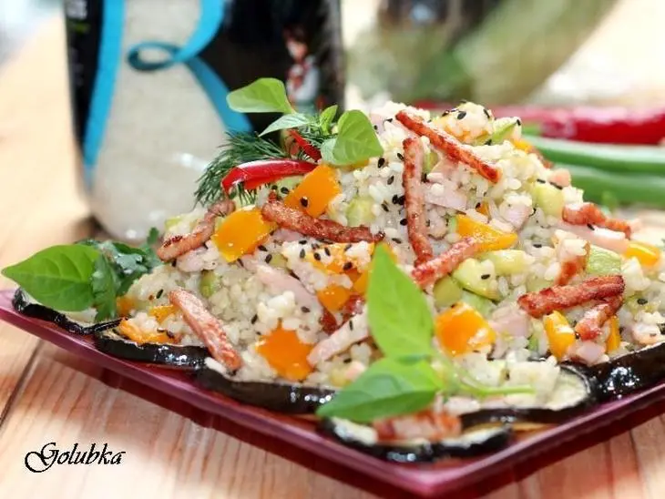 Салат с рисом, говядиной, баклажаном и кабачком: шаг 8