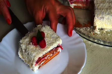 Торт с кокосовым кремом и малиной | торт без выпечки | очень вкусно!: шаг 5
