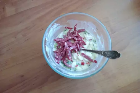 Лепёшка с копчёной колбасой и сыром.: шаг 2