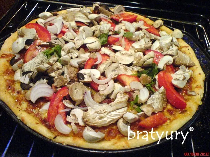 Pizza tre formaggi e due pancetta (пицца с тремя сырами и двумя беконами): шаг 7
