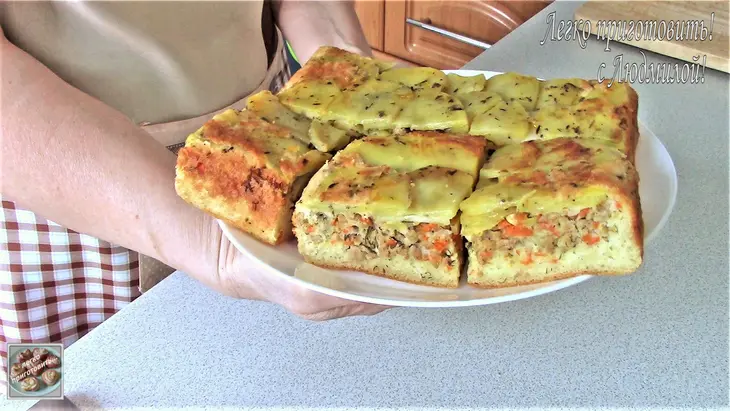 Заливной пирог с картофелем и мясом: шаг 12