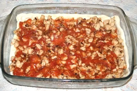 Лазанья из слоеного теста с курицей и грибами: шаг 5
