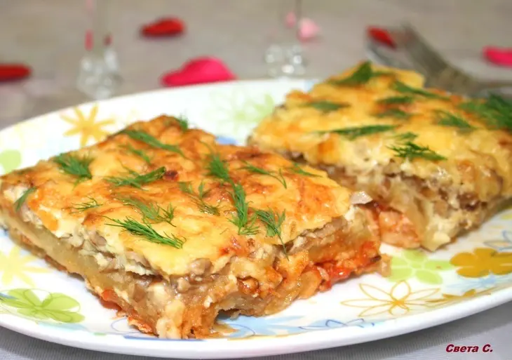 Лазанья из слоеного теста с курицей и грибами: шаг 14
