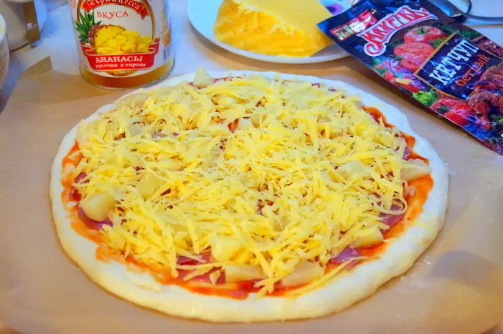 Гавайская пицца на домашнем дрожжевом тесте #махеевънаприроде: шаг 5