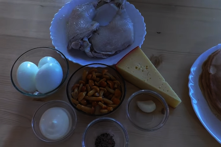 Рецепт куриного, блинного торта с грибами: шаг 3