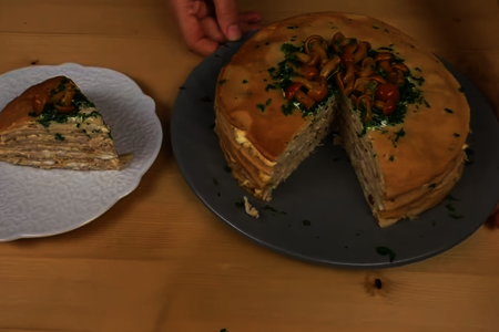 Рецепт куриного, блинного торта с грибами: шаг 6