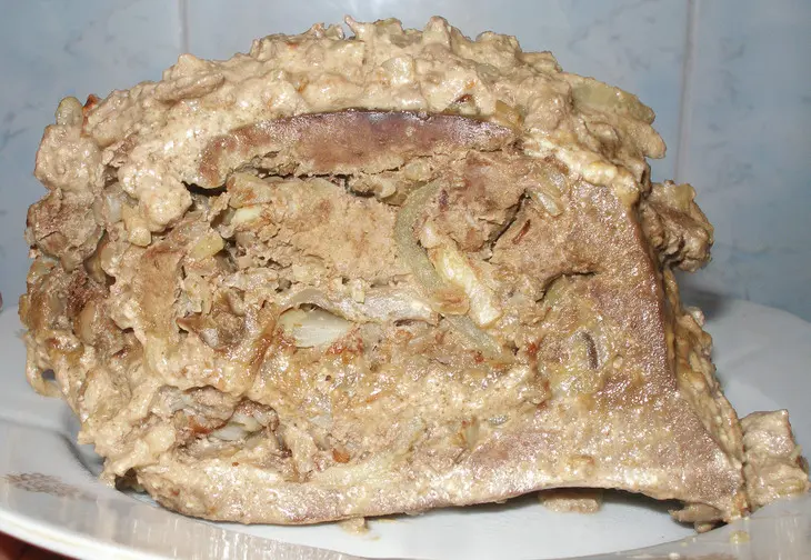 Печёночка фаршированная грибочками и гречкой: шаг 6