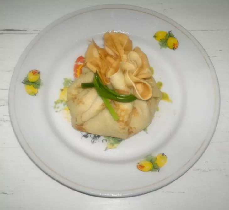 Блинные узелки с курицей и грибами #масленица2021: шаг 16