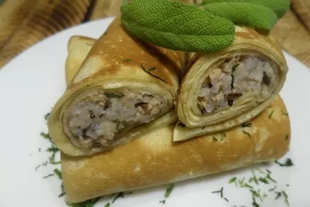 Блины с рисом и консервированным тунцом #масленица2021: шаг 12