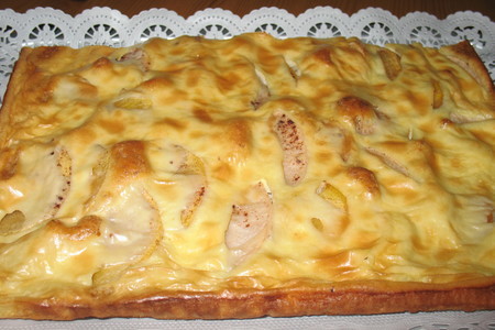 Миндальный бисквит с персиком и яблоками под сметанной заливкой.: шаг 5