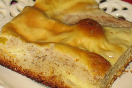 Миндальный бисквит с персиком и яблоками под сметанной заливкой.: шаг 6
