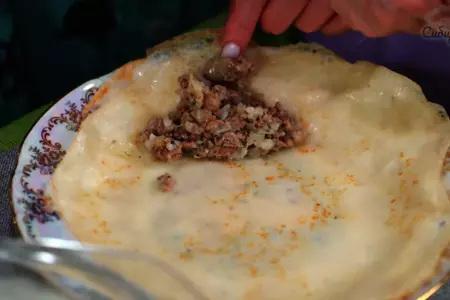 Блины из заварного теста с мясным фаршем и рисом: шаг 8