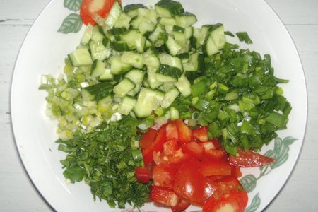 Салат с овощами, кукурузой и черемшой #постныйстол: шаг 6