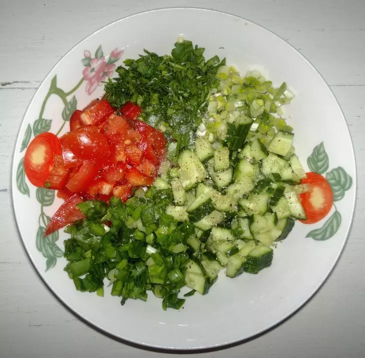 Салат с овощами, кукурузой и черемшой #постныйстол: шаг 7