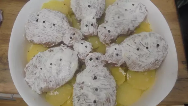 Куриные зразы с грибами "новогодние снеговики" по махеевъски: шаг 8